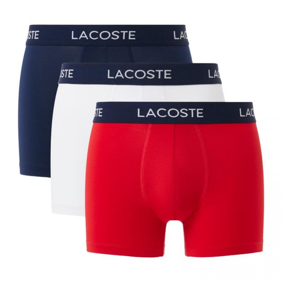 Lacoste Piqué Blu Navy Bianco Rosso Boxer 3 Unità  Offerta + Economico