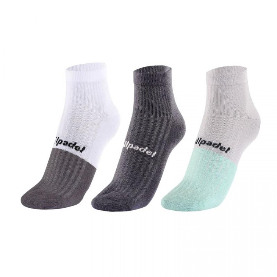 Calcetines Bullpadel BP266 I Blanco Gris Medio Vigore Negro 3 Pares