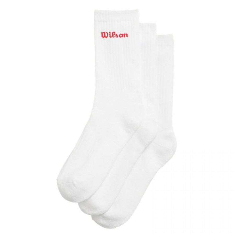 Calcetines Wilson Crew Blanco Rojo 3 Pares  Oferta + Barato