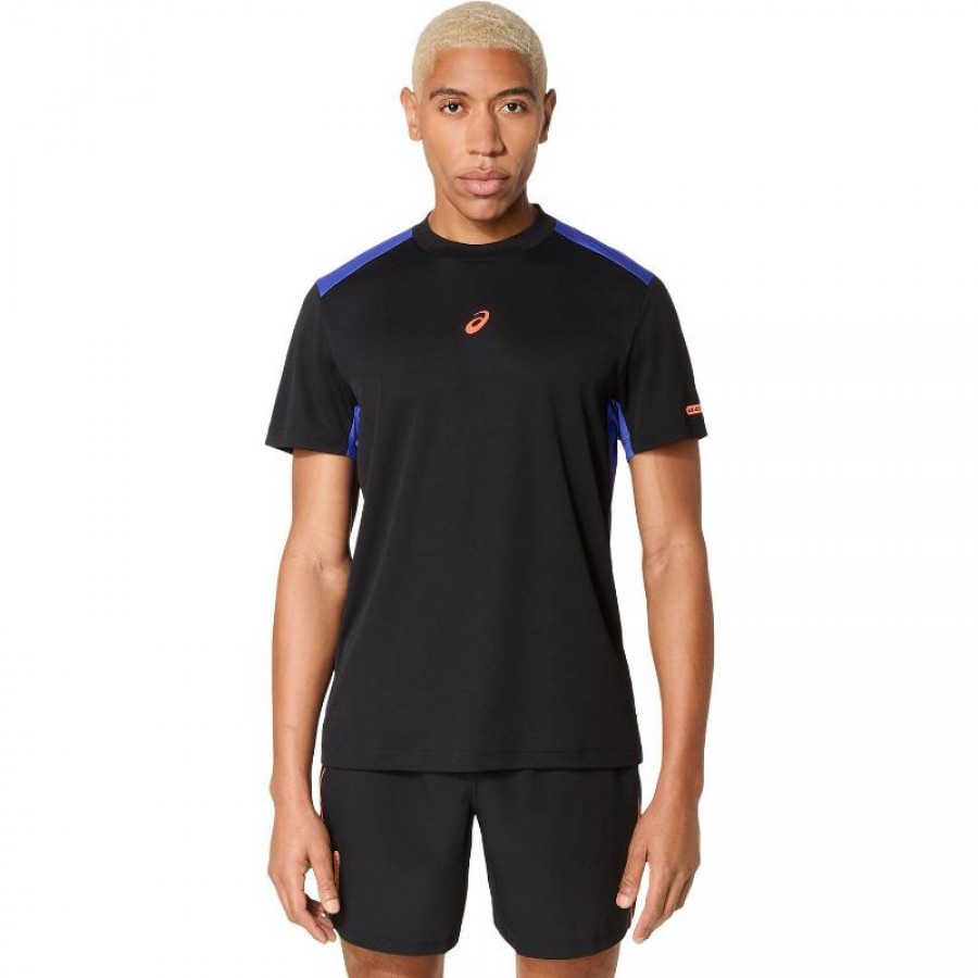 Asics Padel Court SS Top Black Cobalt Blue T-shirt  Offer + Cheap