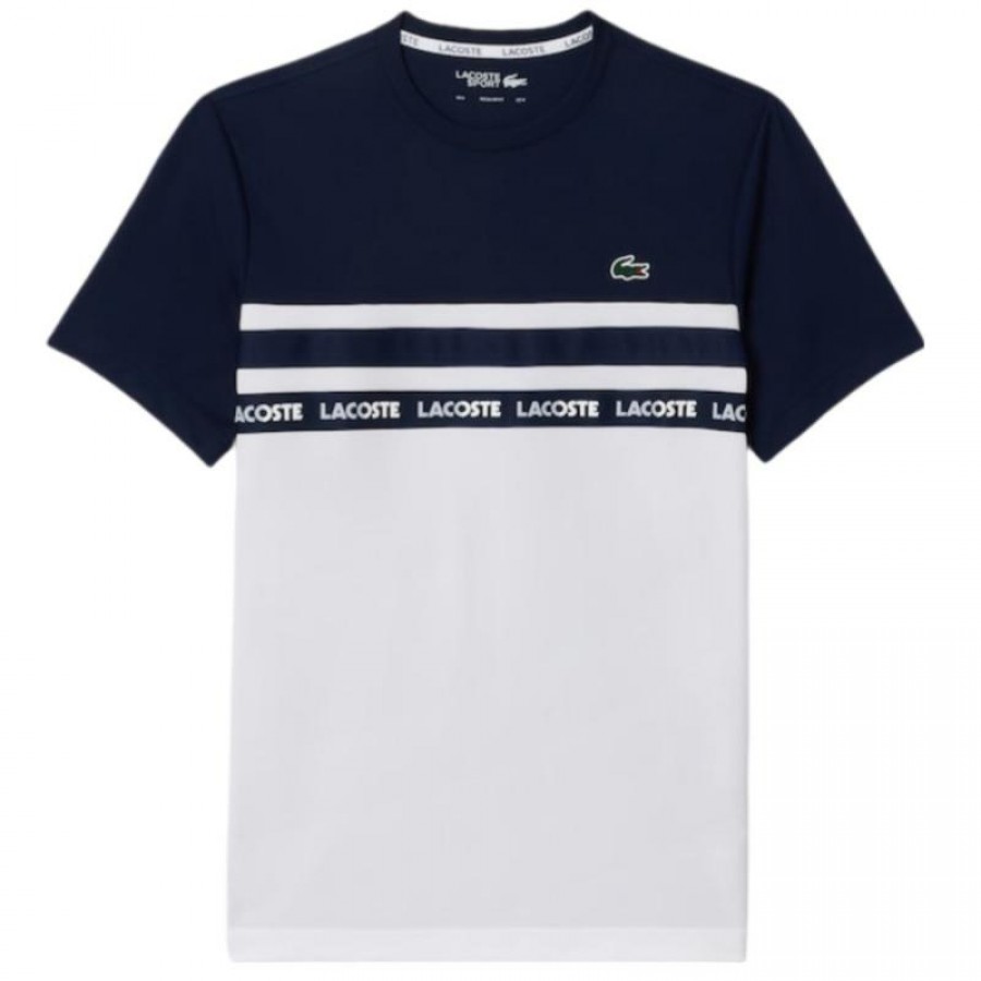 T-shirt Lacoste Ultra Dry bianca blu navy  Offerta + Economico