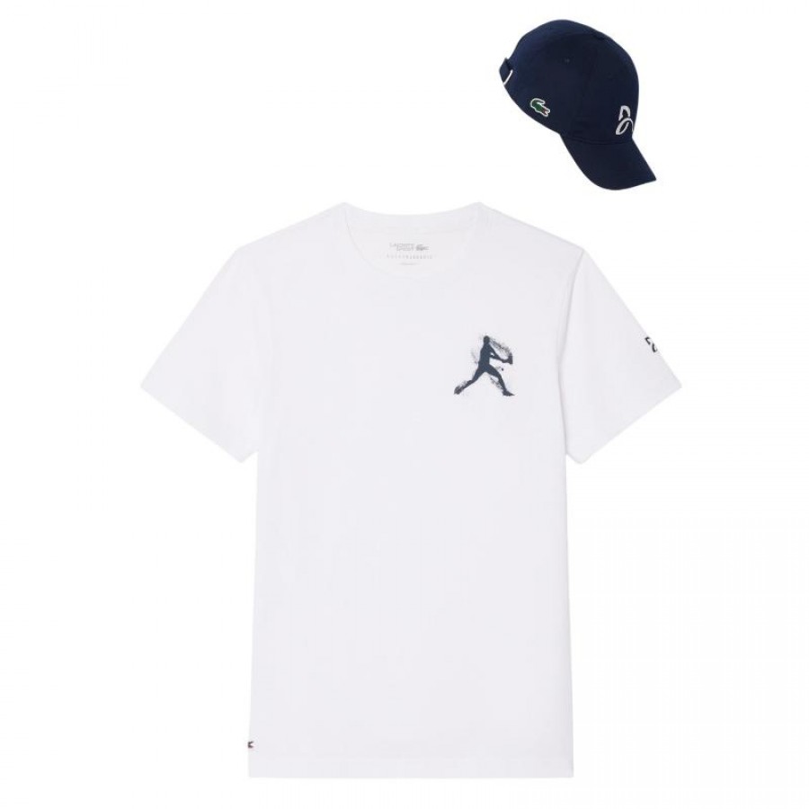Pack Camiseta Lacoste Novak Djokovic Blanco y Gorra Negro