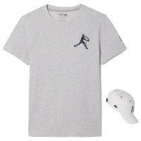 Pack Camiseta Lacoste Novak Djokovic Gris y Gorra Blanco  Oferta + Barato