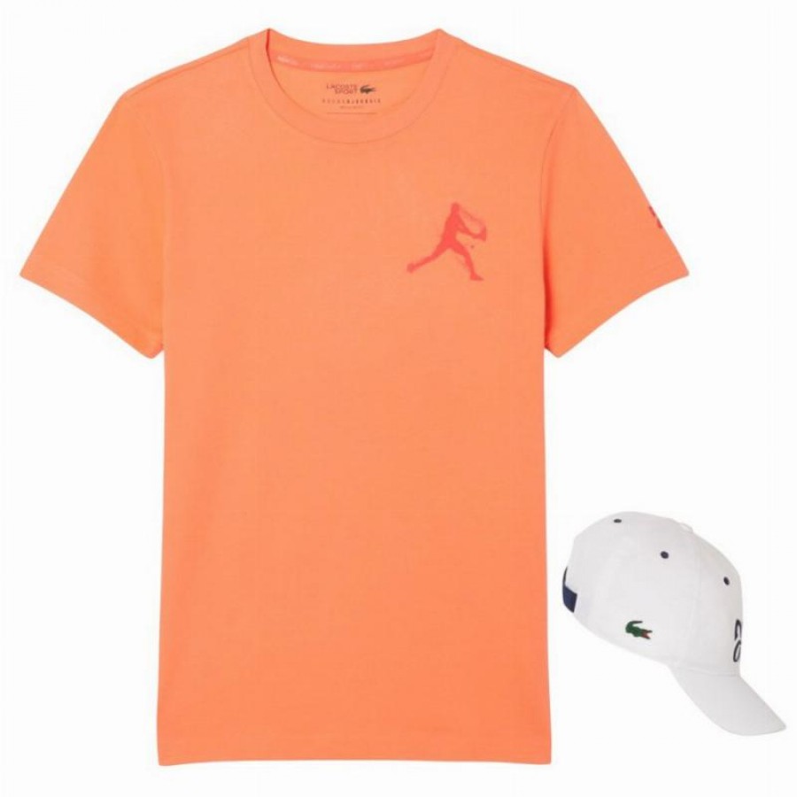 Pack Camiseta Lacoste Novak Djokovic Naranja y Gorra Blanco  Oferta + Barato