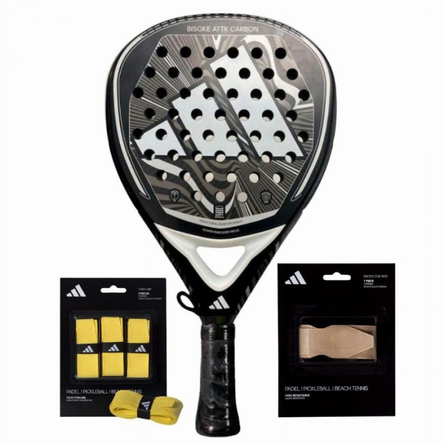 Pack Pala Adidas Bisoke Attk Carbon 2024 con Overgrips y Protector  Oferta + Barato