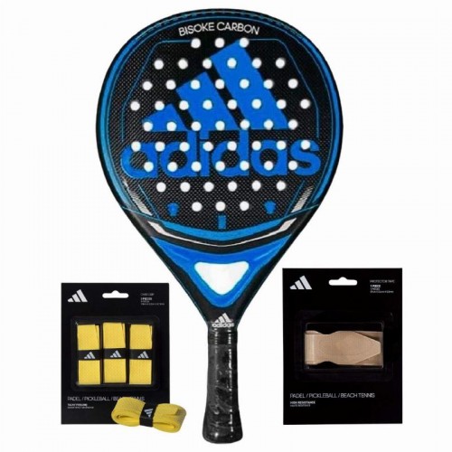 Adidas Bisoke Carbon Blue Racket Pack with Overgrips and Protector Adidas Bisoke Carbon Blue Racket Pack with Overgrips and Protector
