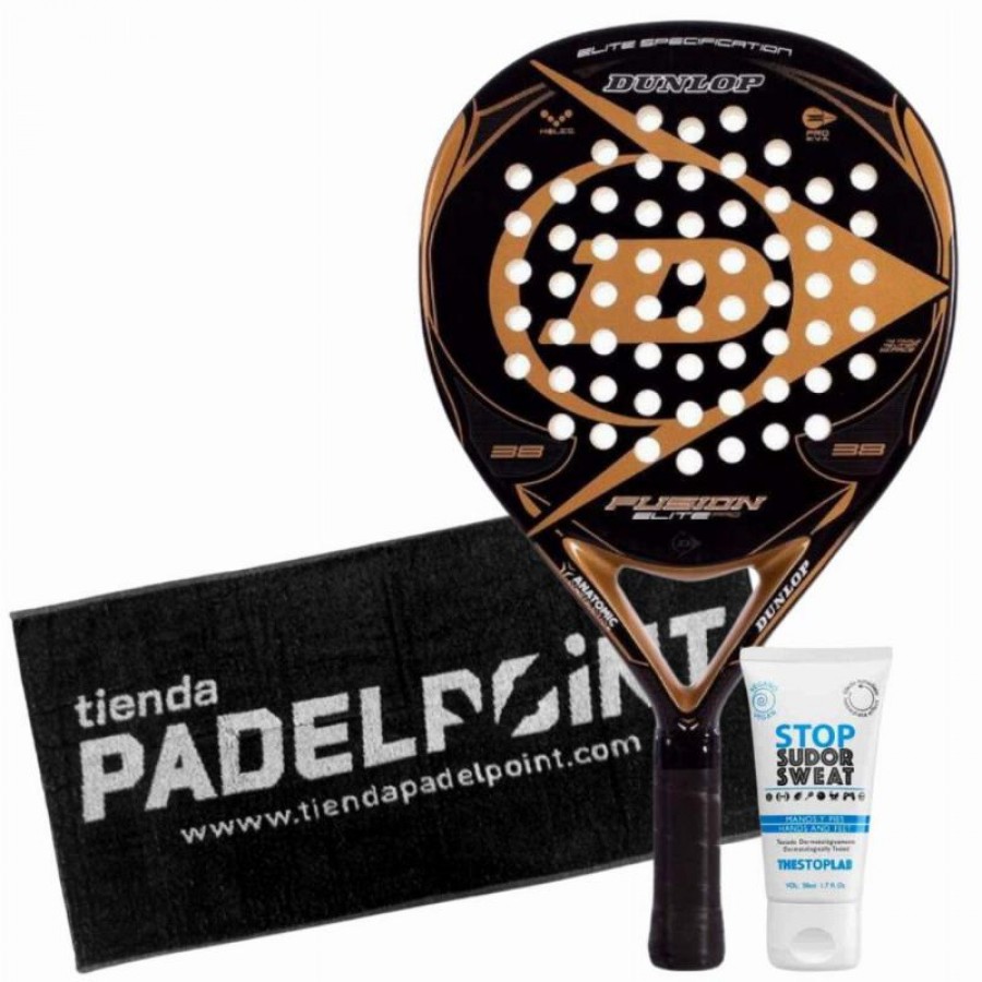 Pack Pala Dunlop Fusion Elite Pro Oro con Toalla y Magnesio  Oferta + Barato