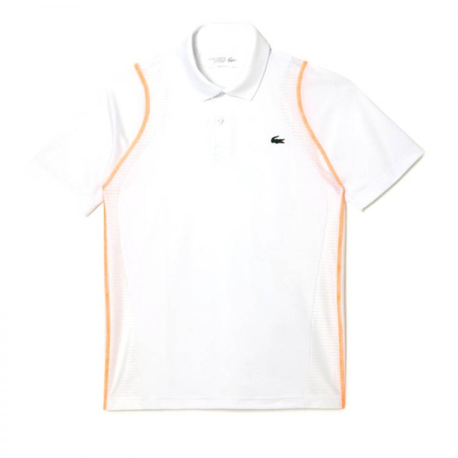Polo Lacoste Poliester Reciclado Blanco Naranja  Oferta + Barato