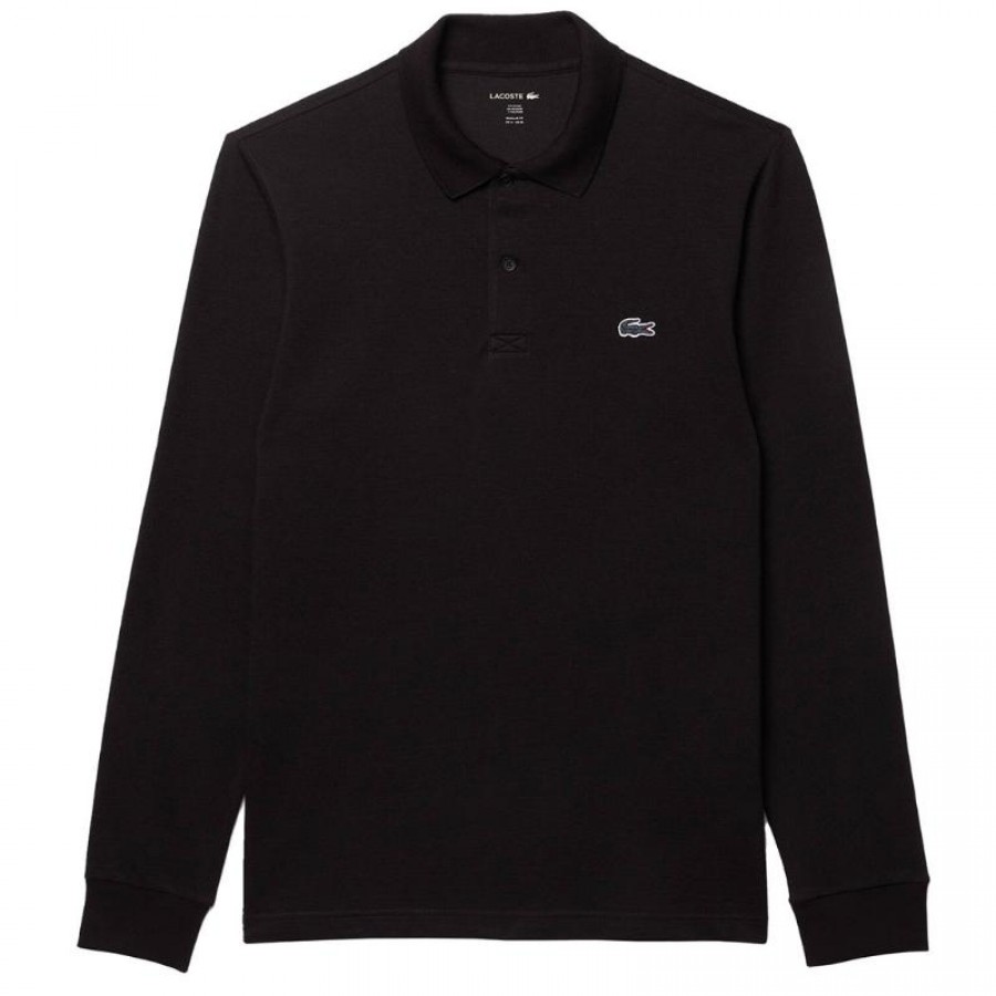 Polo Manga Larga Lacoste Regular Fit Algodon Negro  Oferta + Barato